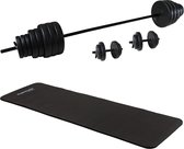 Tunturi - Fitness Set - Vinyl Barbell/Dumbbell Set 50Kg  - Fitnessmat 180 x 60 x 1,5 cm