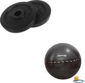 Tunturi - Fitness Set - Halterschijven 2 x 2,5 kg - Gymball Zwart met Anti Burst 75 cm