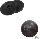 Tunturi - Fitness Set - Halterschijven 2 x 2,5 kg - Gymball Zwart met Anti Burst 75 cm