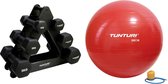 Tunturi - Fitness Set - Dumbbell Opbergrek incl 2x 1 t/m 3 dumbbells  - Gymball Rood 90 cm