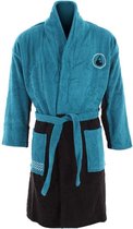 Badjas Uno - Wave Hawaii - 100% katoen gecertificeerd volgens Oeko Tex Standard 100, vrij van schadelijke stoffen - Turquoise/Zwart - Maat L - Unisex