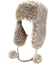 Russische oorflappen muts grijs gevlekt nepbont voor dames - Mutsen met flappen - Winterkleding accessoires 58 cm