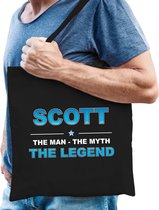 Naam cadeau Scott - The man, The myth the legend katoenen tas - Boodschappentas verjaardag/ vader/ collega/ geslaagd