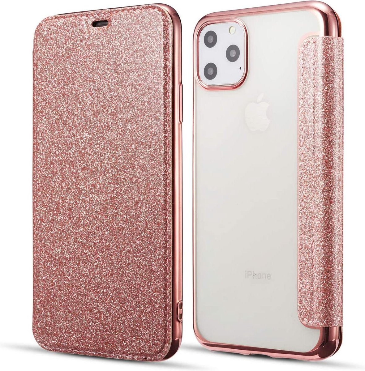 Geschikt voor Apple iPhone 12 Pro Flip hoesje - Roze - Folio Glitter