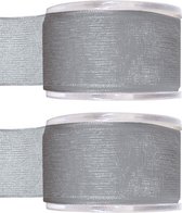 2x Hobby/decoratie grijze organza sierlinten 4 cm/40 mm x 20 meter - Cadeaulint organzalint/ribbon - Striklint linten grijs