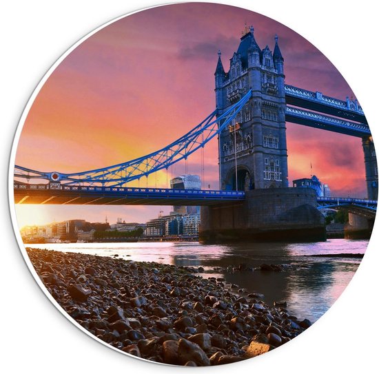 Forex Wandcirkel - Foto van de Tower Bridge Met een Mooie Zonsondergang - 20x20cm Foto op Wandcirkel (met ophangsysteem)