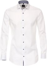 VENTI body fit overhemd - wit twill (contrast) - Strijkvriendelijk - Boordmaat: 42