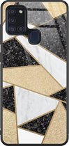 Samsung A21s hoesje glas - Goud abstract - Hard Case - Zwart - Backcover - Print / Illustratie - Multi