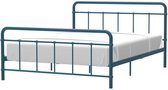 AARON Metalen bed voor volwassenen - Lichtblauw - Inclusief boxspring - 140 x 190 cm