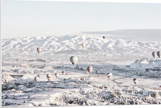 Forex - Luchtballonnen boven Sneeuwgebied - 90x60cm Foto op Forex