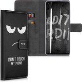 kwmobile telefoonhoesje voor Samsung Galaxy A21s - Hoesje met pasjeshouder in wit / zwart - Don't Touch My Phone design