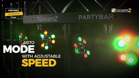 Discolampen - BeamZ PARTYBAR3 - Vier lichteffecten op statief - 4x PAR spot + 4x gekleurde Magic discobal - Complete set! - BeamZ