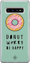 Samsung S10 Plus hoesje siliconen - Donut worry | Samsung Galaxy S10 Plus case | Roze | TPU backcover transparant