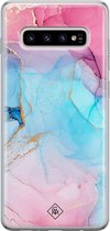 Samsung S10 Plus hoesje siliconen - Marmer blauw roze | Samsung Galaxy S10 Plus case | multi | TPU backcover transparant
