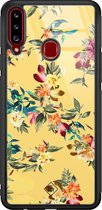 Samsung A20s hoesje glass - Bloemen geel flowers | Samsung Galaxy A20s  case | Hardcase backcover zwart