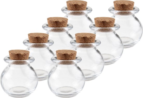 ontwerper Iets trechter 8x Mini glazen ronde flesjes/potjes 5,5 x 6 cm met kurk dop - Hobby/diy  -... | bol.com