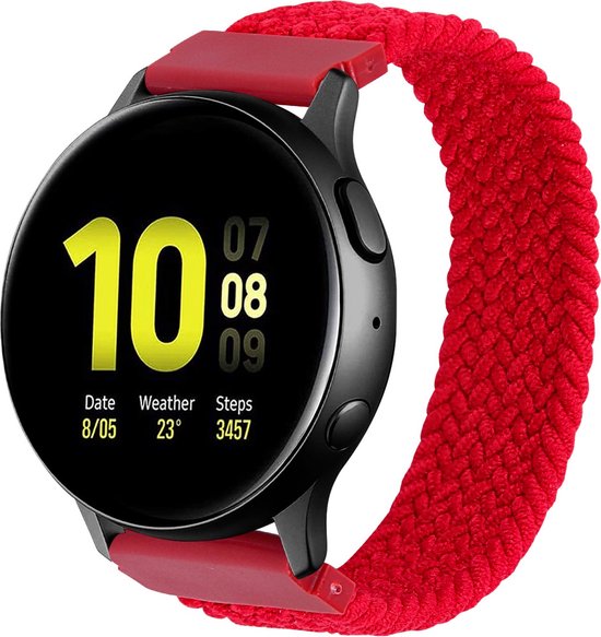 Bandje Voor Samsung Galaxy Watch Nylon Gevlochten Solo Band - Rood - Maat: 20mm - L - Horlogebandje, Armband