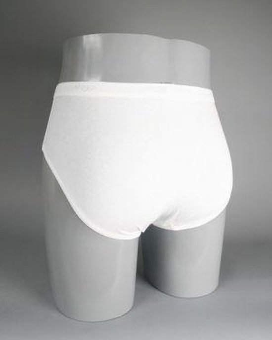 Achterkant van een witte midi slip met een subtiel patroon op de tailleband.