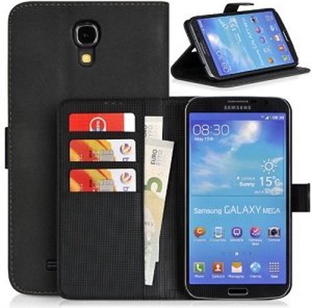 Samsung Mega 6.3 i9200 Hoesje Wallet Case Zwart