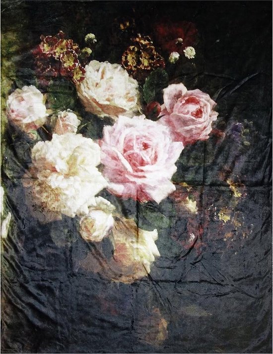 Clayre & Eef Couverture 130x170 cm Noir Rose Polyester Rectangle Fleurs Plaid
