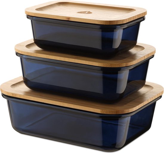 goochelaar Leggen Regan Glazen voedselcontainers (set van 3) - BPA-vrije keukenopslag containerset  met bamboe... | bol.com