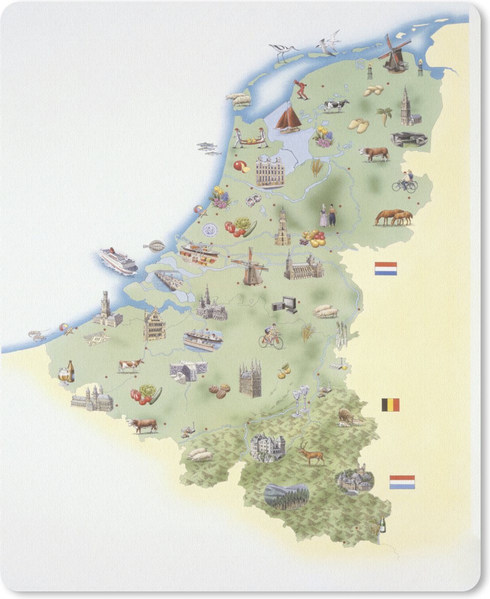 Muismat Kaart Nederland - Kaart van Nederland met oriëntatiepunten muismat rubber - 19x23 cm - Muismat met foto