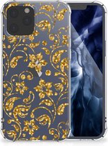 Smartphone hoesje iPhone 12 Pro Max Hoesje Bumper met transparante rand Gouden Bloemen