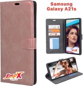 EmpX.nl Galaxy A21s Rosegoud Boekhoesje | Portemonnee Book Case voor Samsung Galaxy A21s Rosegoud | Flip Cover Hoesje | Met Multi Stand Functie | Kaarthouder Card Case Galaxy A21s Rosegoud | 