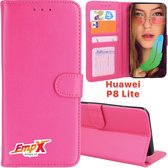 EmpX.nl P8 Lite Roze Boekhoesje | Portemonnee Book Case voor Huawei P8 Lite Roze | Flip Cover Hoesje | Met Multi Stand Functie | Kaarthouder Card Case P8 Lite Roze | Beschermhoes Sleeve | Met