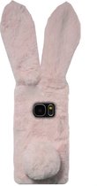 ADEL Siliconen Back Cover Softcase Hoesje Geschikt voor Samsung Galaxy S7 - Roze Konijn Pluche Stof