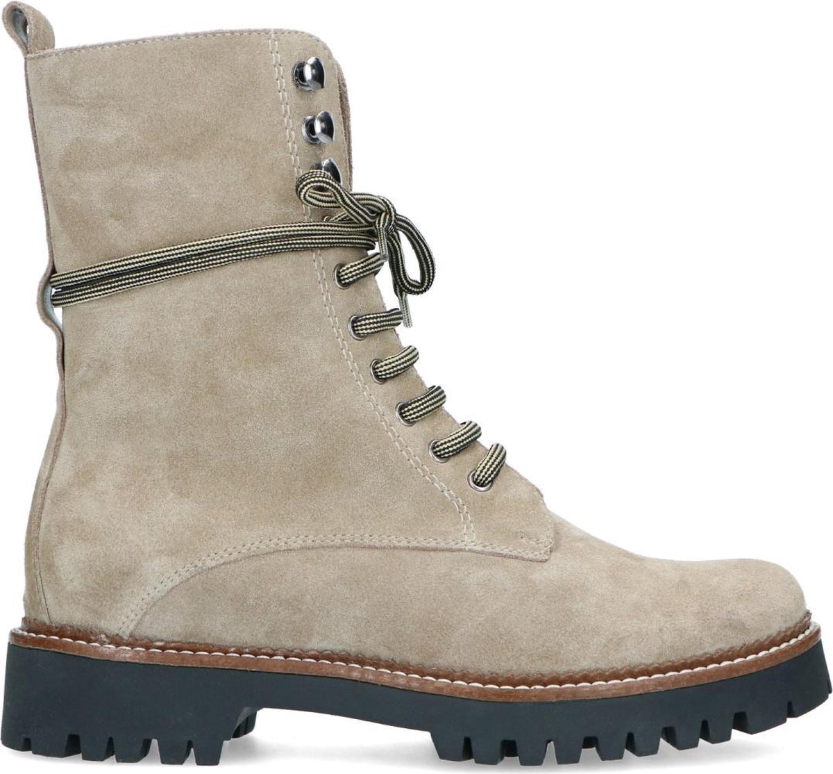 Manfield - Dames - Beige leren veterboots - Maat 36 | bol