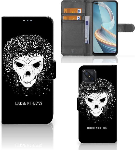 PU Cuir Premium Flip Case pour OPPO Reno4 Z Coque Téléphone Crâne Cheveux