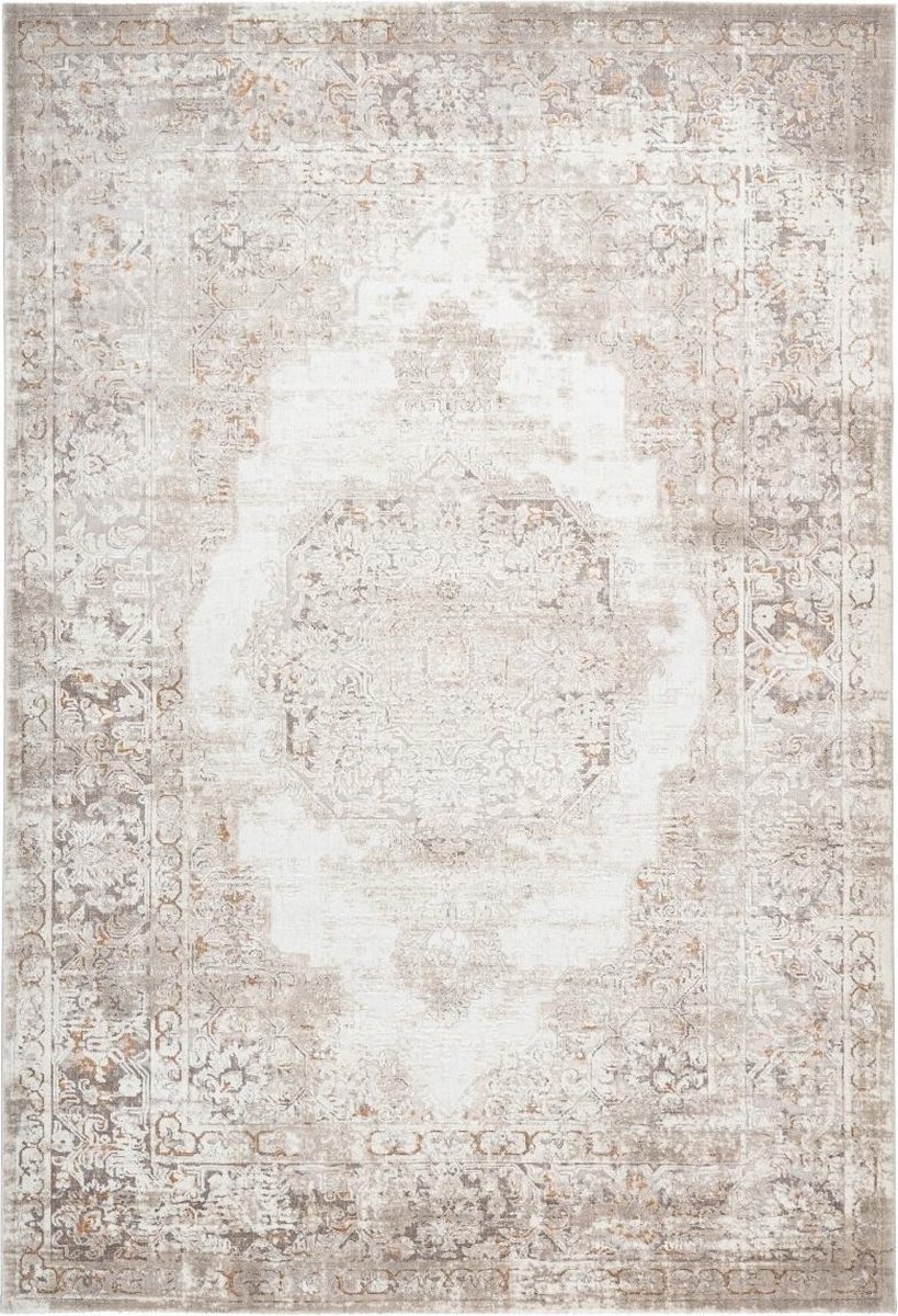 Flycarpets Paris Vintage Vloerkleed Taupe - Medaillon Motief - Laagpolig Tapijt - 120x170 cm