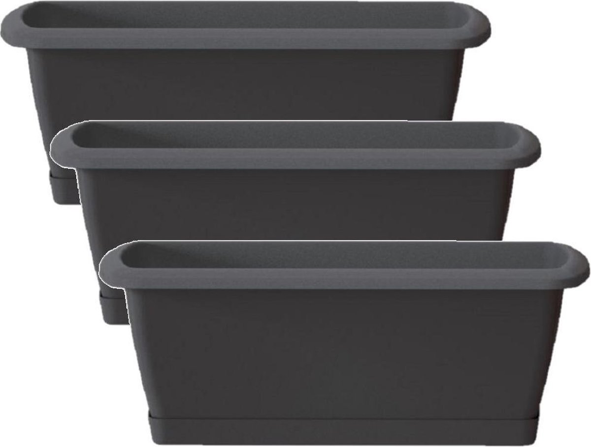 CASARIA® 2x Plantenbak 'Ethica' 80l 80x36x35cm Kunststof Drainagesysteem Vorstbestendig Bloempot Bloembak Bruin