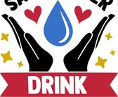 Muursticker save water drink wine in de kleur zwart, goud, blauw en rood