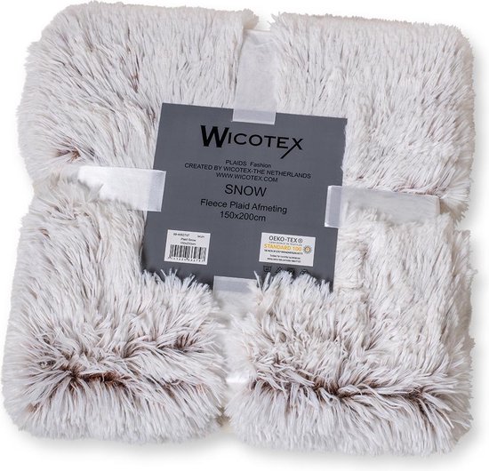 Plaid-dekens- kunst bont Snow 150x200cm wit bruin polyester hoog polig - Wicotex
