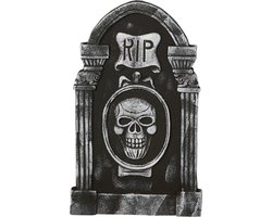 Horror kerkhof decoratie grafsteen RIP met schedel - 50 x 30 cm - Halloween feestdecoratie en versiering