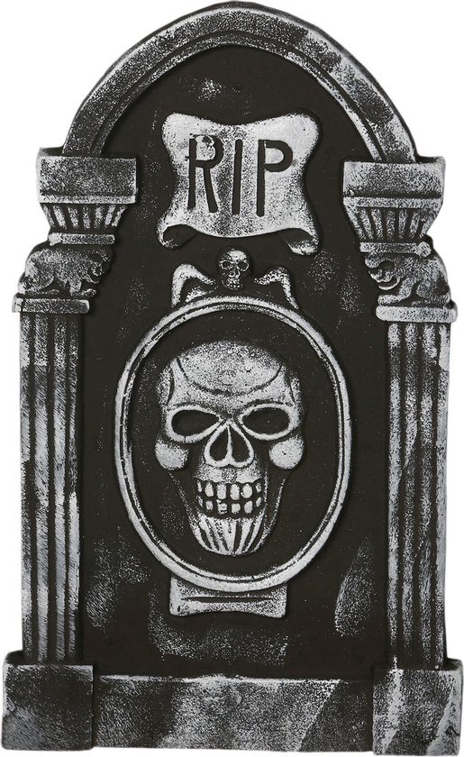 Horror kerkhof decoratie grafsteen RIP met schedel - 50 x 30 cm - Halloween feestdecoratie en versiering