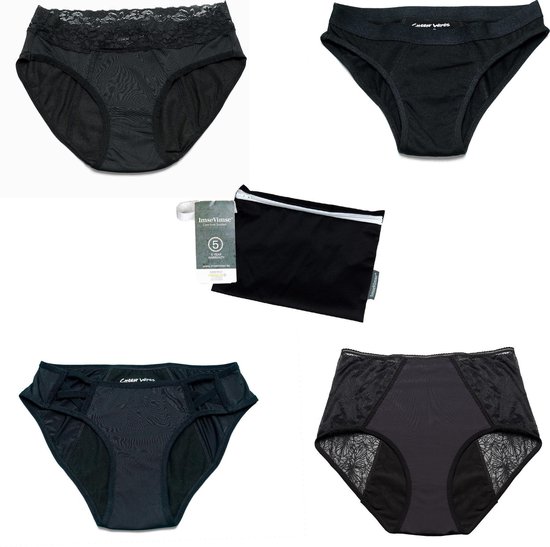 Paquet de démarrage Sous- vêtements menstruels Cheeky Wipes - 1 x Pretty 1x Sassy 1 x Sporty 1 x Comfy + wetbag - taille 38-40