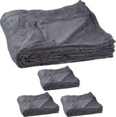 Relaxdays 4 x fleece deken groot - plaid – woondeken - grand foulard - 150x200 cm – grijs