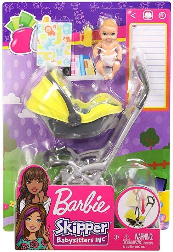 Mattel Barbie Skipper Babysitter Puppe und Kinderwagen-Spielset brünett