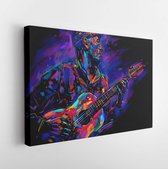 Musicien avec une guitare. Illustration abstraite de joueur de guitare guitariste Rock avec de grands traits de peinture - toile d' Art moderne - horizontal - 1661878438 - 50 * 40 horizontal