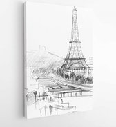 Onlinecanvas - Schilderij - Hand Drawing Eiffel Tower In Paris Art -vertical Vertical - Multicolor - 115 X 75 Cm