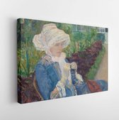 Lydia Crocheting in the Garden at Marly, by Mary Cassatt, 1880, Impressionist oil painting. Cassatts painted her sister Lydia at Marly-le-Roi, a village outside Paris  - Modern Art