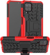 Rugged Kickstand Back Cover - Samsung Galaxy A12 Hoesje - Rood