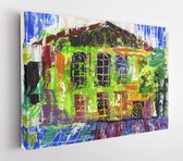 Onlinecanvas - Schilderij - The House Drawn By Paints Art Horizontal Horizontal - Multicolor - 75 X 115 Cm