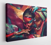 Onlinecanvas - Schilderij - Young Girl In Colorful Paint Art Horizontal Horizontal - Multicolor - 75 X 115 Cm
