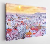 Prague at Christmas time, classic view of snowy roofs in the central part of the city - Modern Art Canvas - Horizontal - 514079017 - 40*30 Horizontal
