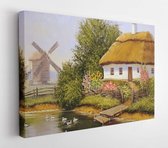 Onlinecanvas - Schilderij - Oil Paintings Rural Landscape. Old Village. Fine Art Art Horizontal Horizontal - Multicolor - 60 X 80 Cm