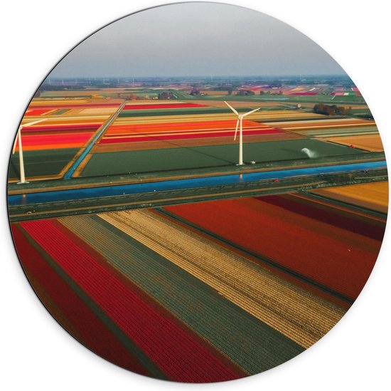 Dibond Wandcirkel - Gekleurd Plattenland - 70x70cm Foto op Aluminium Wandcirkel (met ophangsysteem)